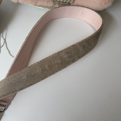 Fendi Silver Beaded Pink Fur Trimmed Baguette