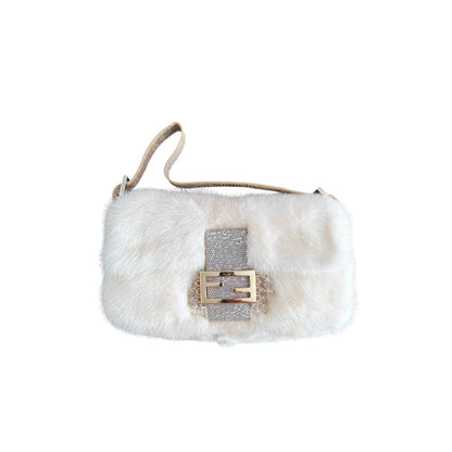 Fendi natural white mink fur baguette