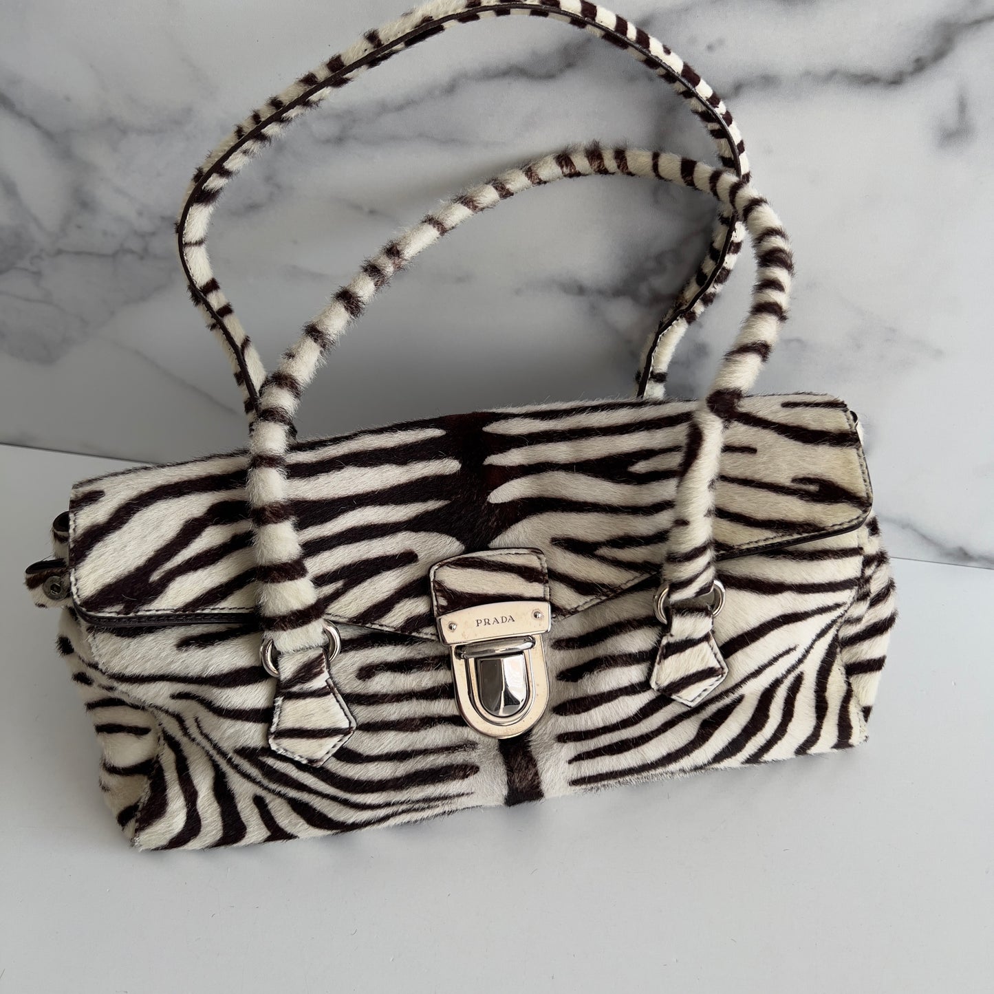 Prada Zebra Print Pony Hair Shoulder Bag