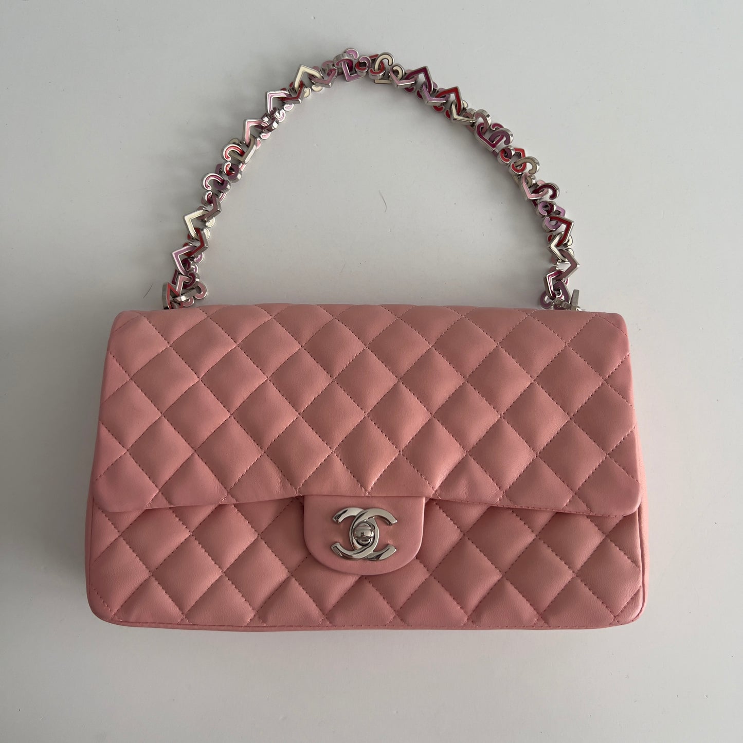Vintage Chanel Pink Quilted Lambskin Medium Heart Chain Valentine Flap Bag
