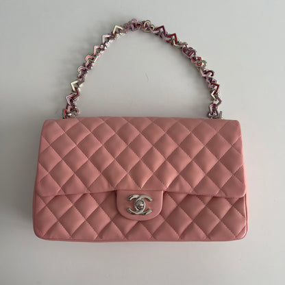 Vintage Chanel Pink Quilted Lambskin Medium Heart Chain Valentine Flap Bag