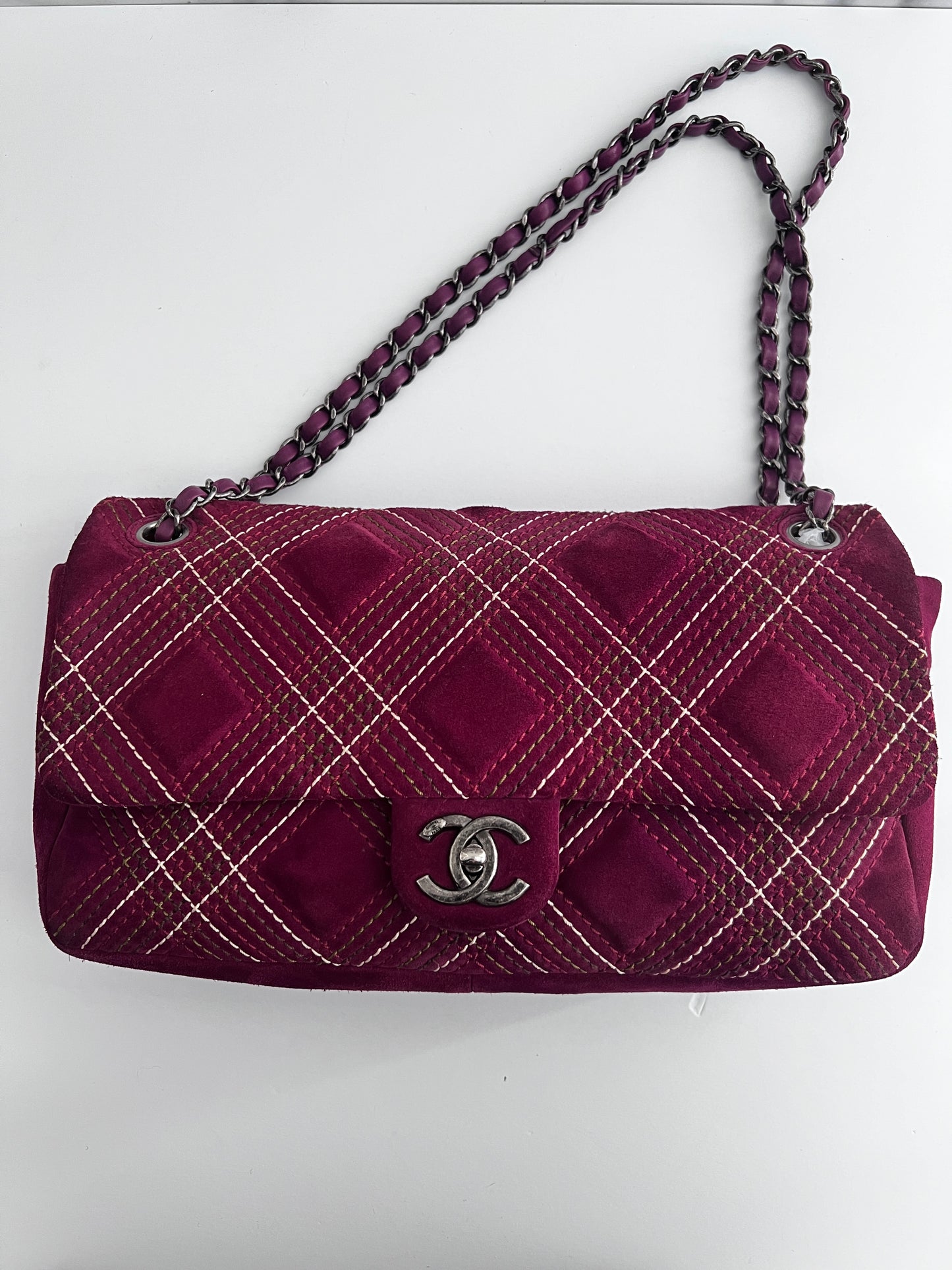 Chanel burgundy suede quilted flap bag