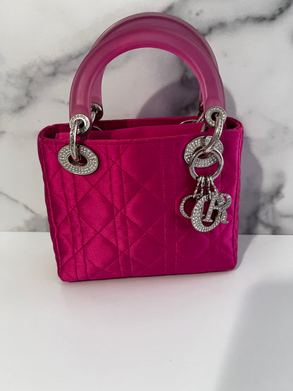 Vintage pink satin mini Lady Dior bag