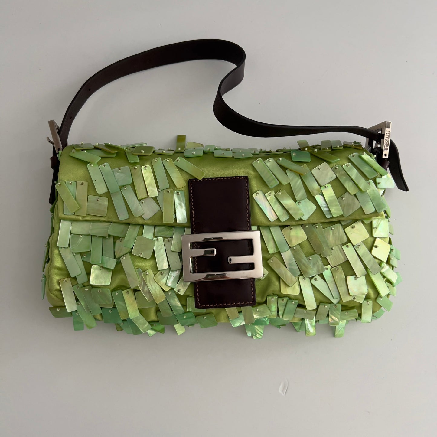 Vintage Fendi Green Mother of Pearl Baguette