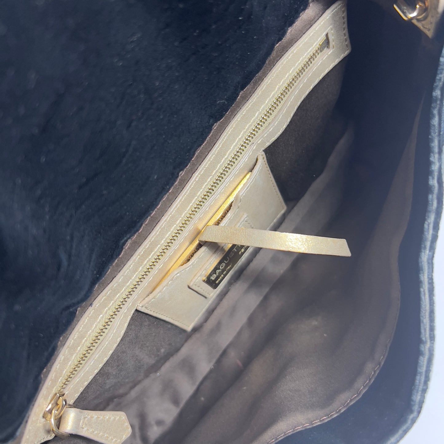 Fendi Black Velvet Gold Tassel Baguette