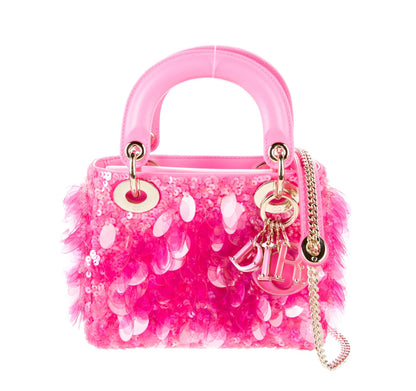 Dior 2022 runway style Barbie pink sequin mini lady Dior bag