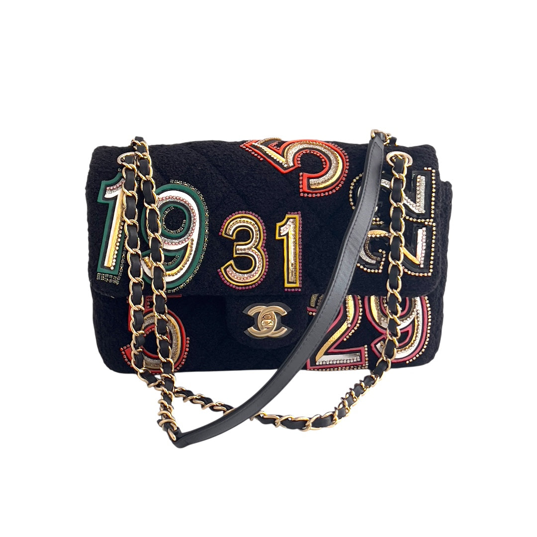 Chanel embroidered nunber tweed double flap bag