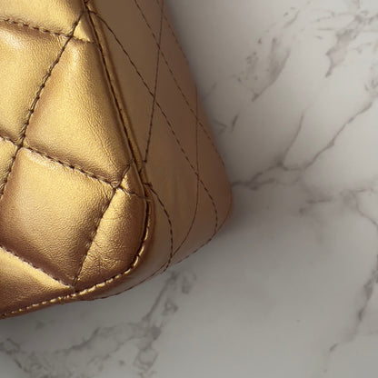 Chanel Metallic Lambskin Quilted Medium Double Flap Golden