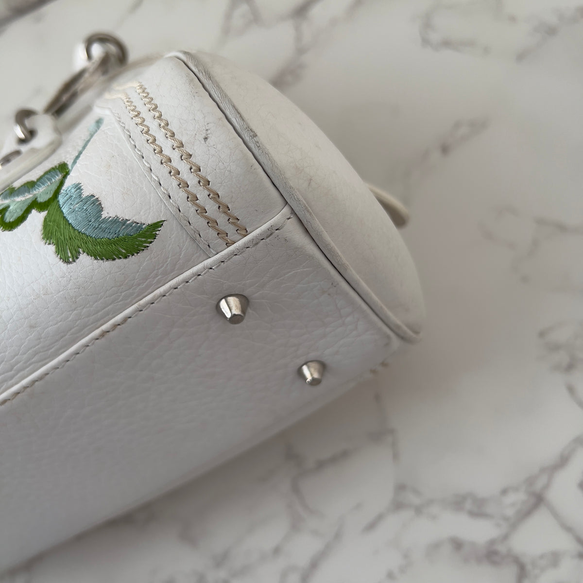 Vintage Christian Dior 2005 Floral Embroidered Detective Bowler Bag – White