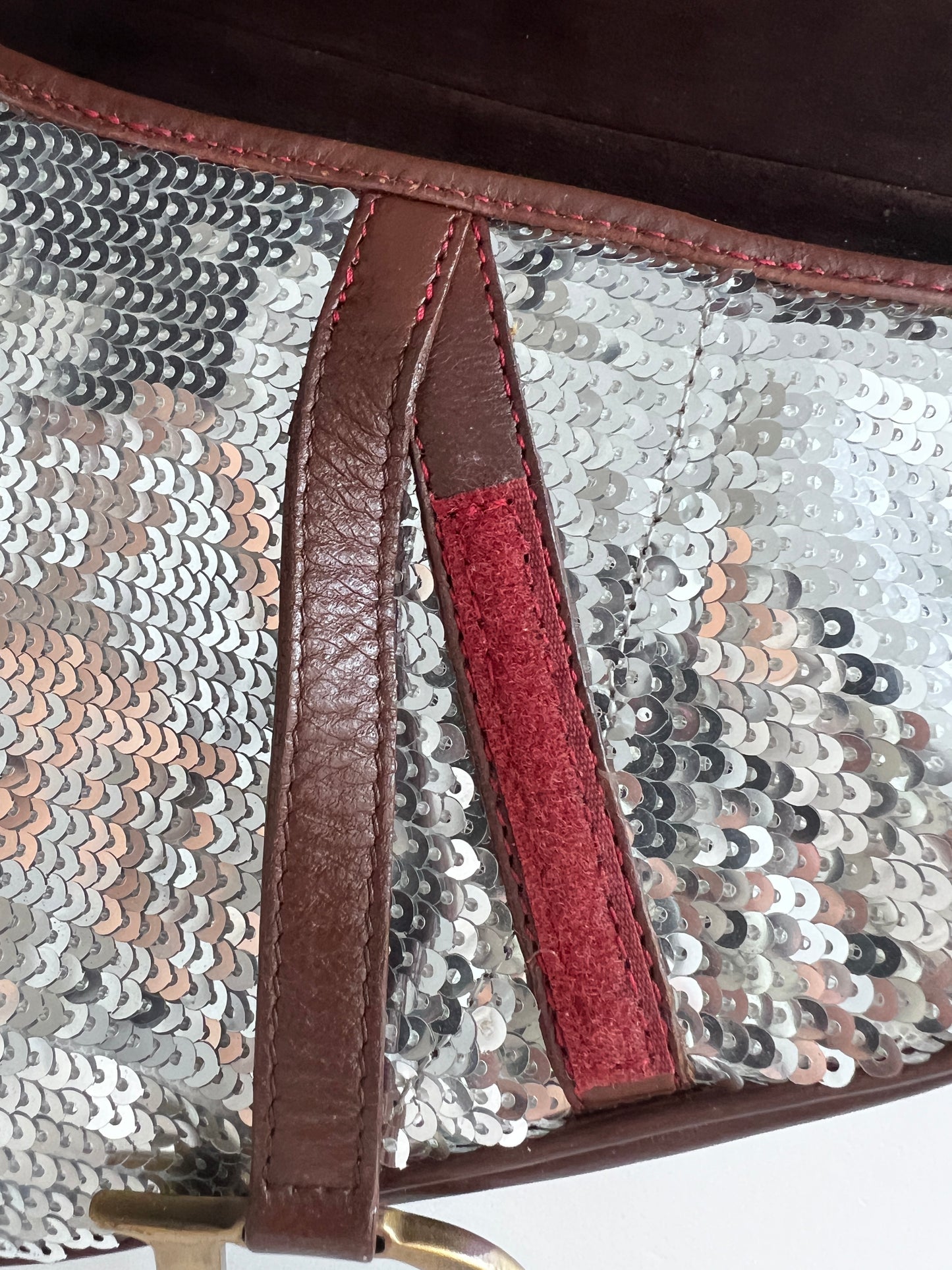 Vintage Dior silver sequin leather saddle bag