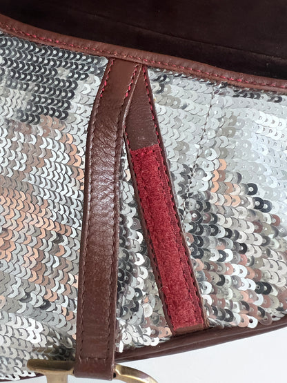 Vintage Dior silver sequin leather saddle bag