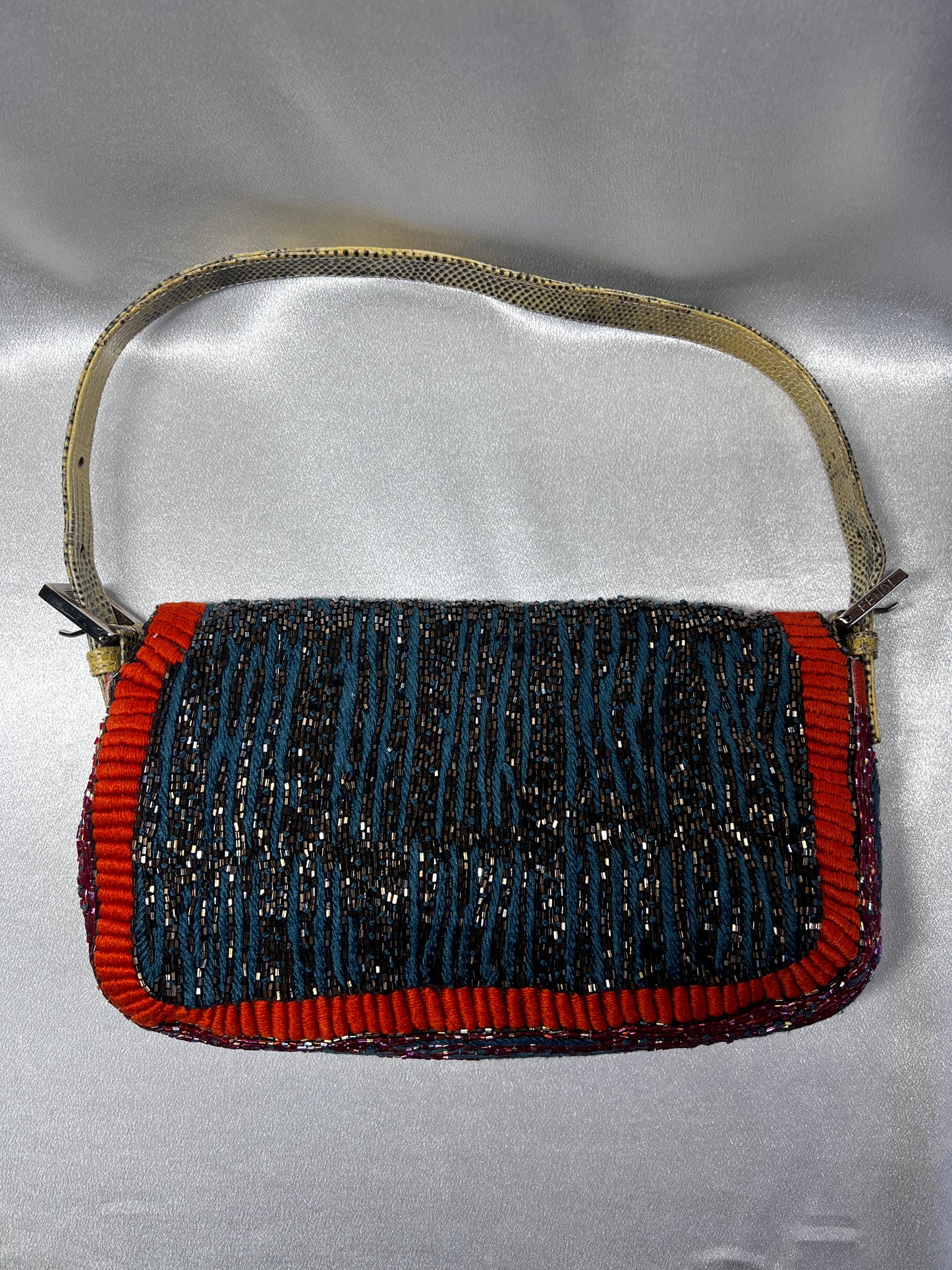 Fendi multi color lizard skin strap baguette