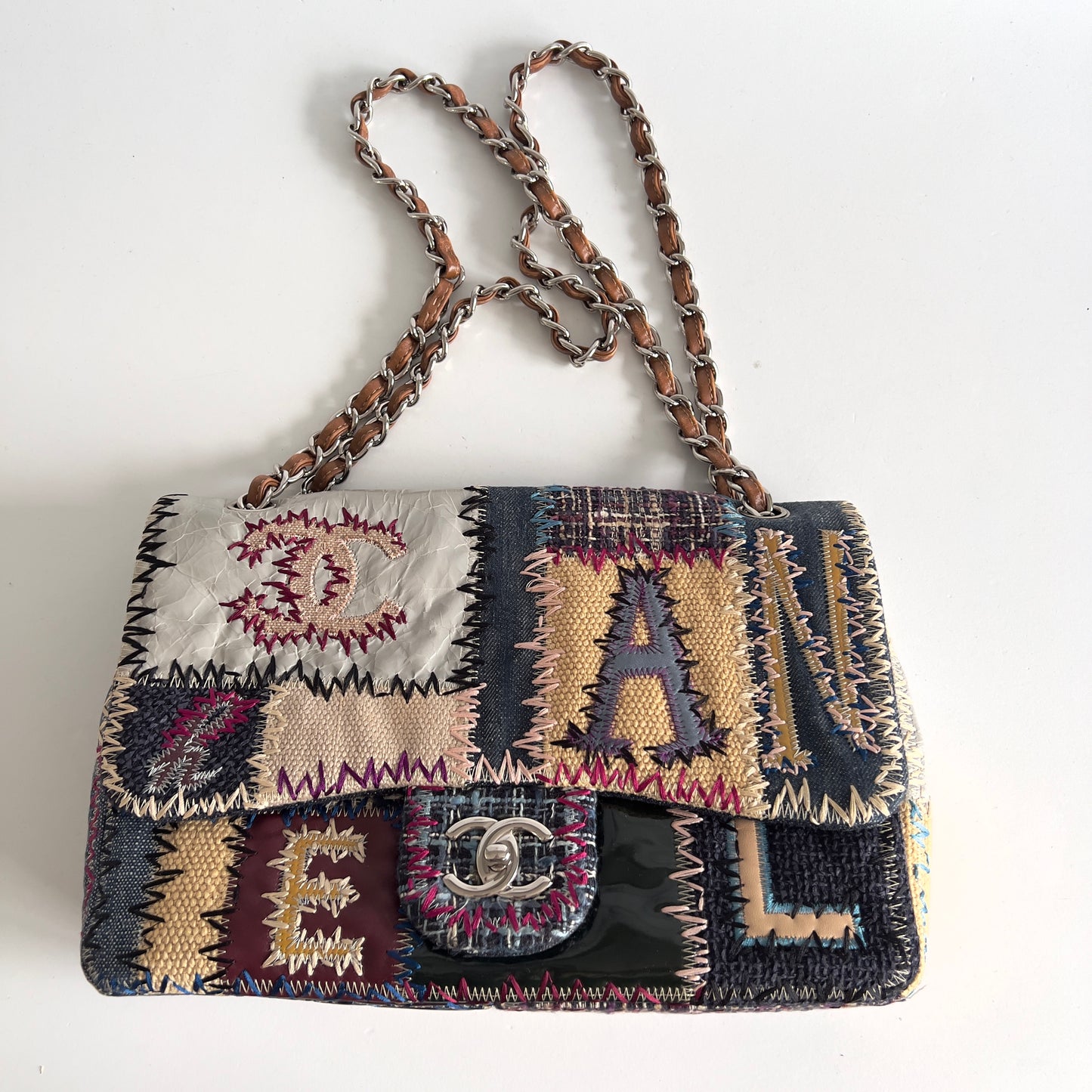 Vintage Chanel Patchwork Multicolor Jumbo Single Flap bag