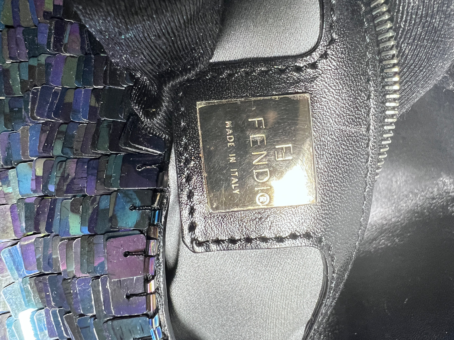 Vintage Fendi Black iridescent sequin baguette