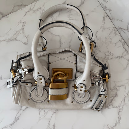 Chloé small Paddington padlock leather tote bag white