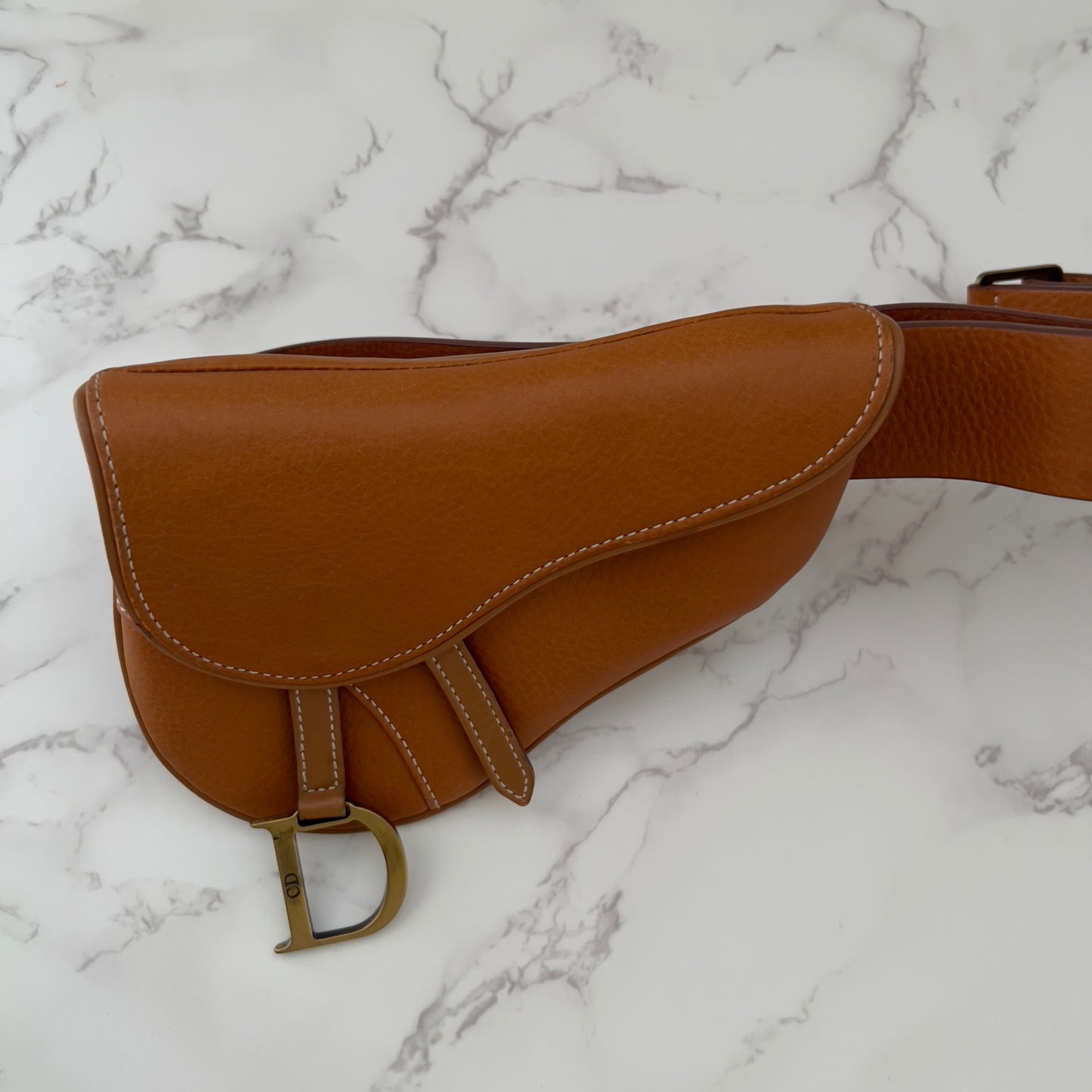 Vintage Christine Dior 2003 Caramel Leather Saddle Belt bag