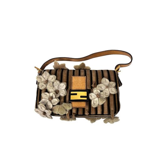 Fendi velevet 3D flowers strip baguette