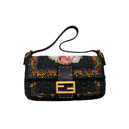 Rare Fendi cross stitch floral pattern beaded baguette