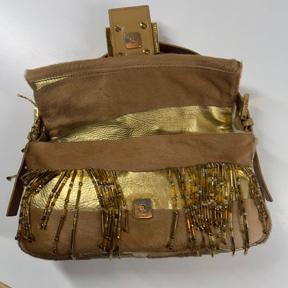 Vintage Fendi Pony Hair Beaded Fringes Baguette