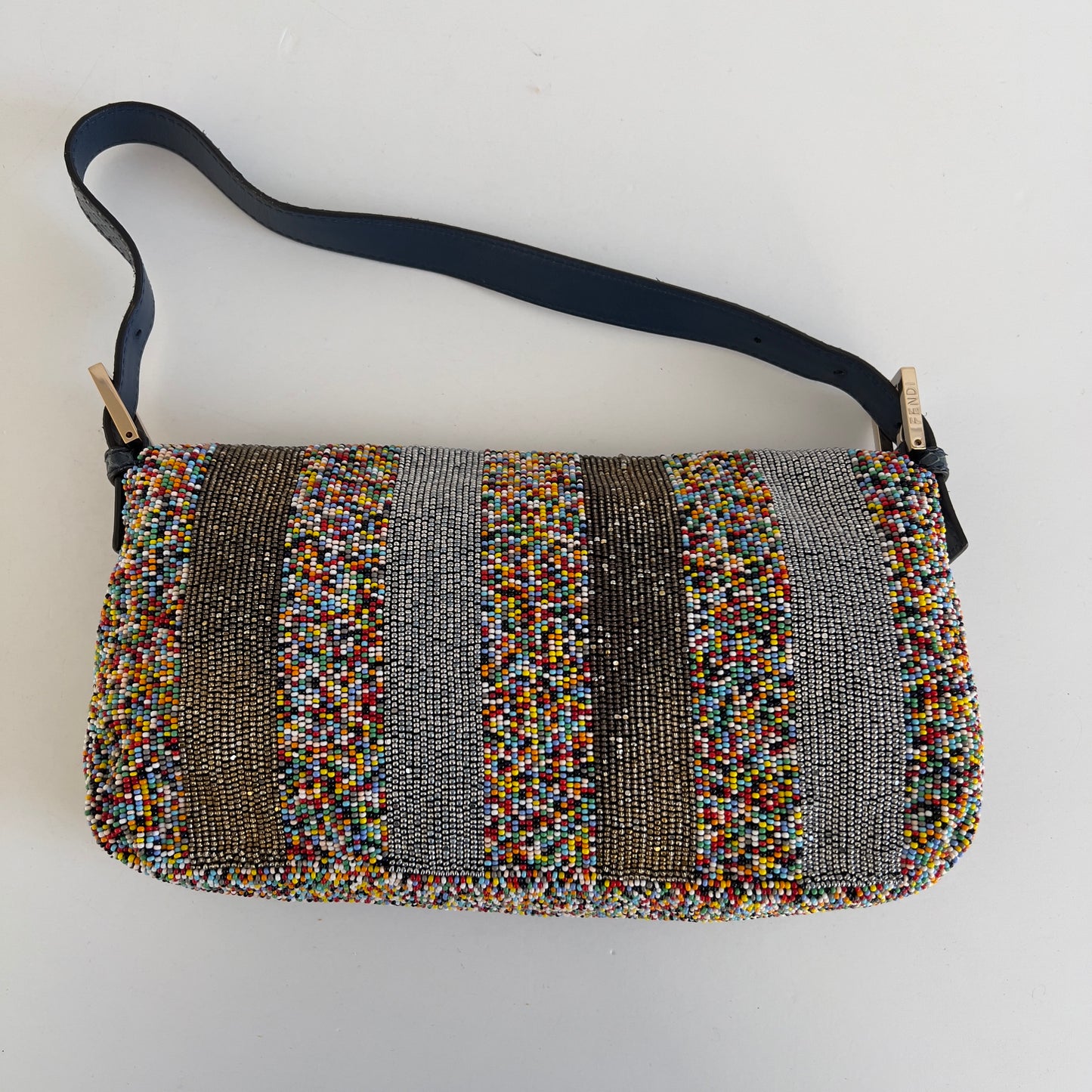 Fendi multi color strips beaded baguette