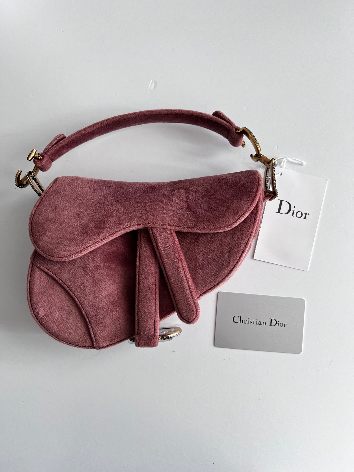 Dior mini rose pink velvet saddle bag