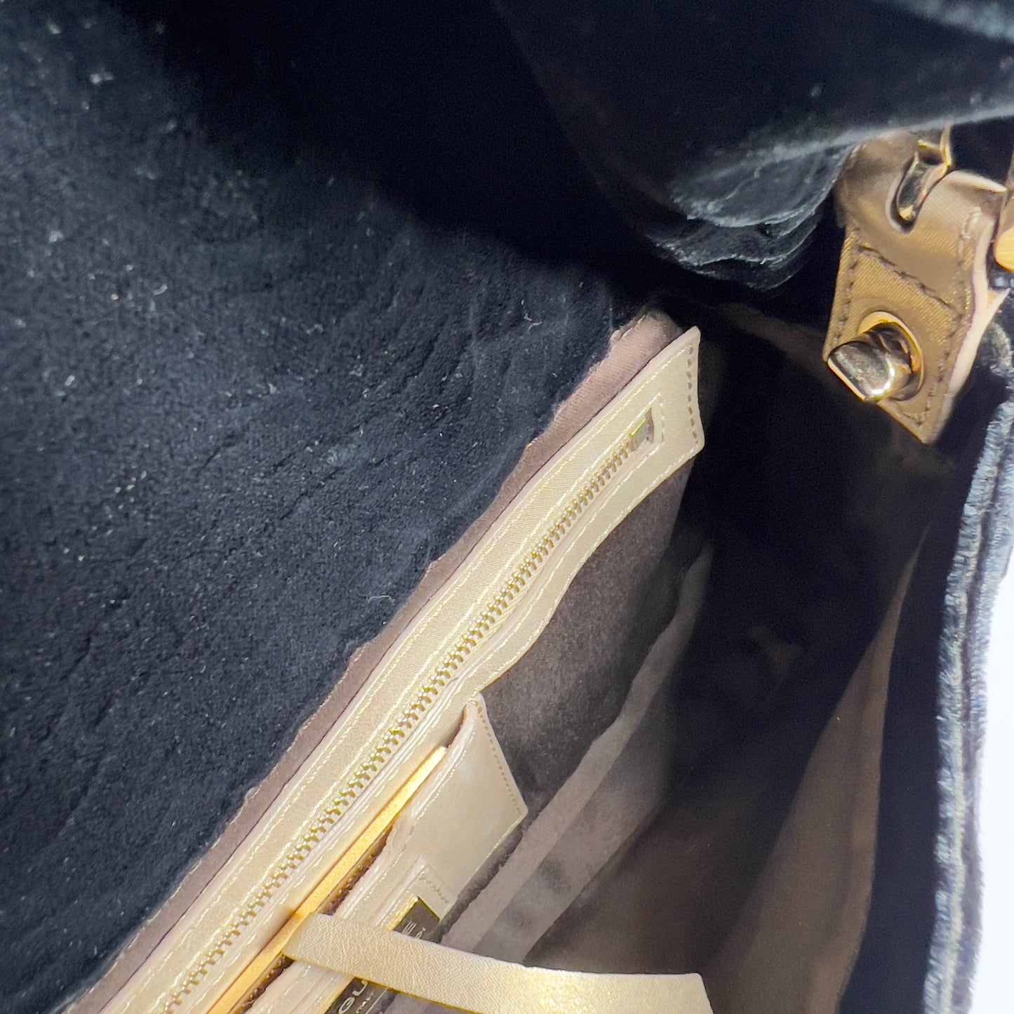Fendi Black Velvet Gold Tassel Baguette