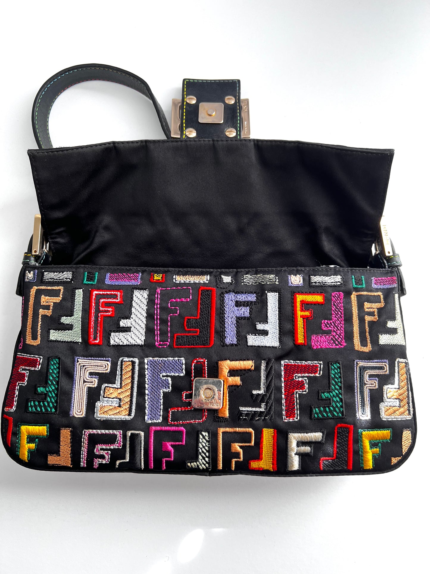 Fendi multicolored F embroidered baguette