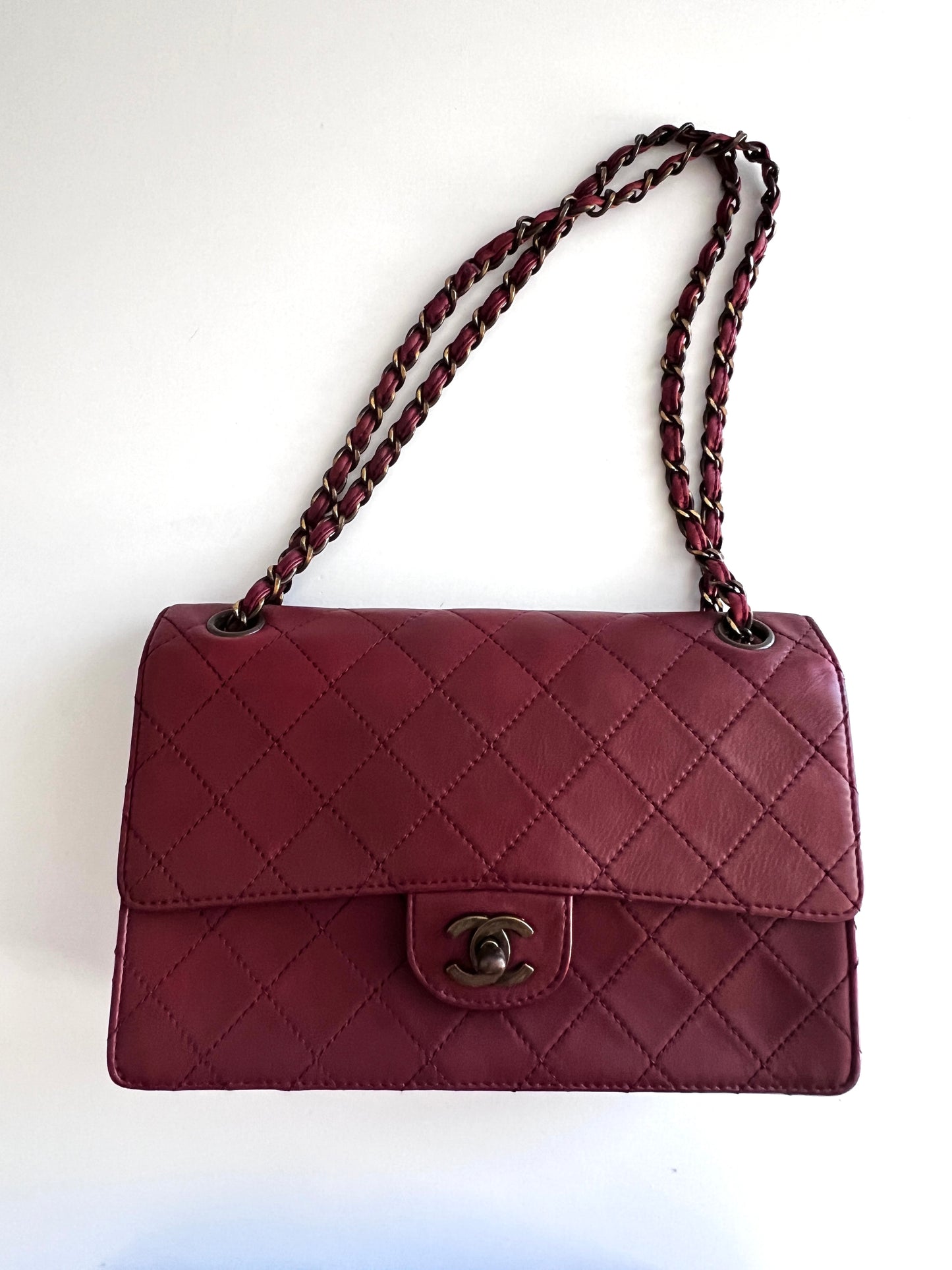 Chanel Burgandy leather single flap bag