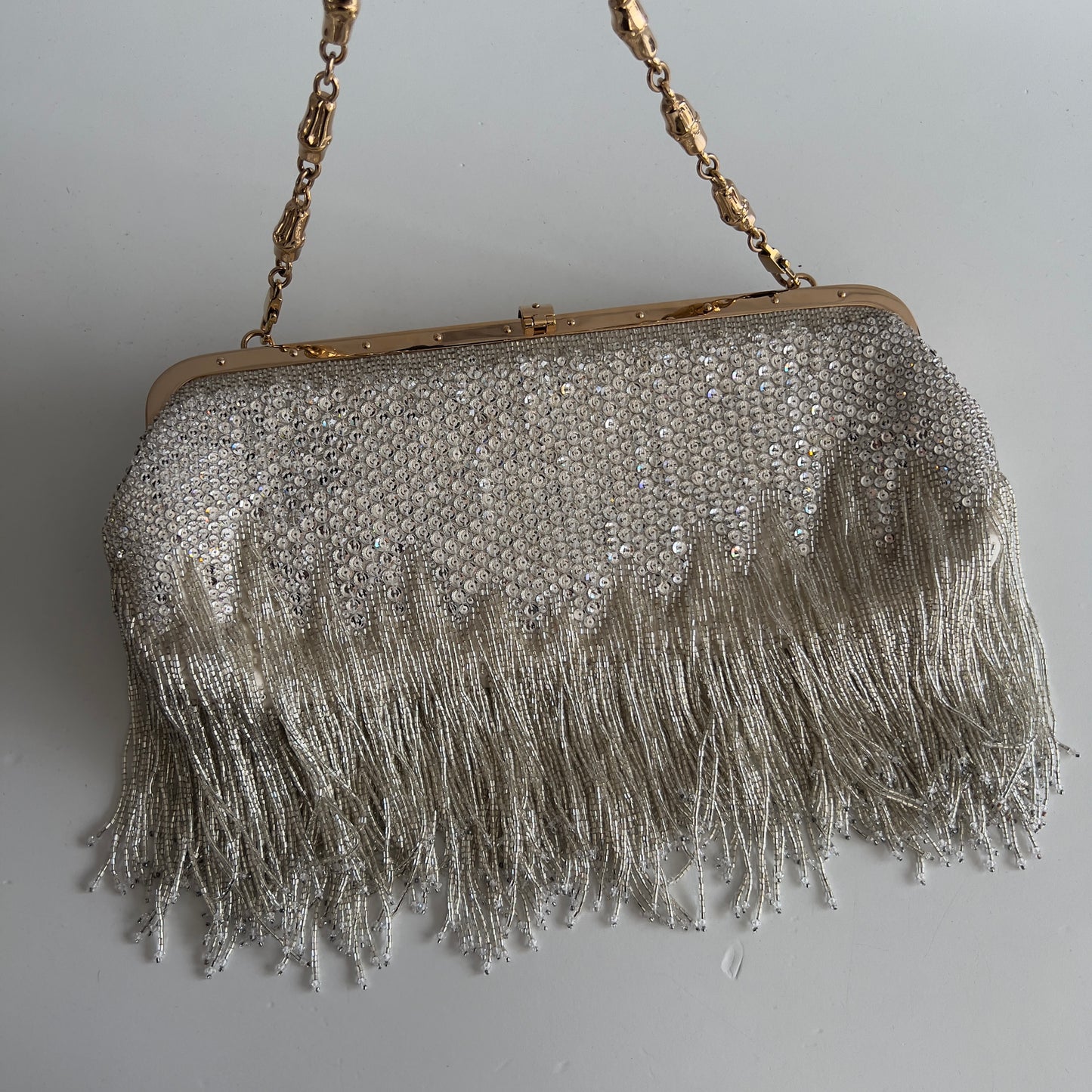 Vintage White Gucci Beaded Fringe Clutch by Tom Ford 2004