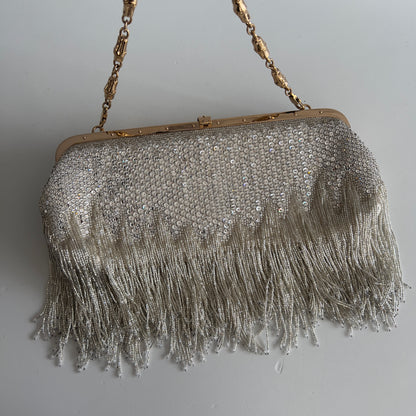 Vintage White Gucci Beaded Fringe Clutch by Tom Ford 2004