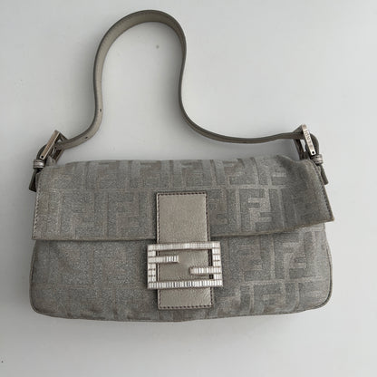 Fendi Metallic FF Silver Cloth Baguette
