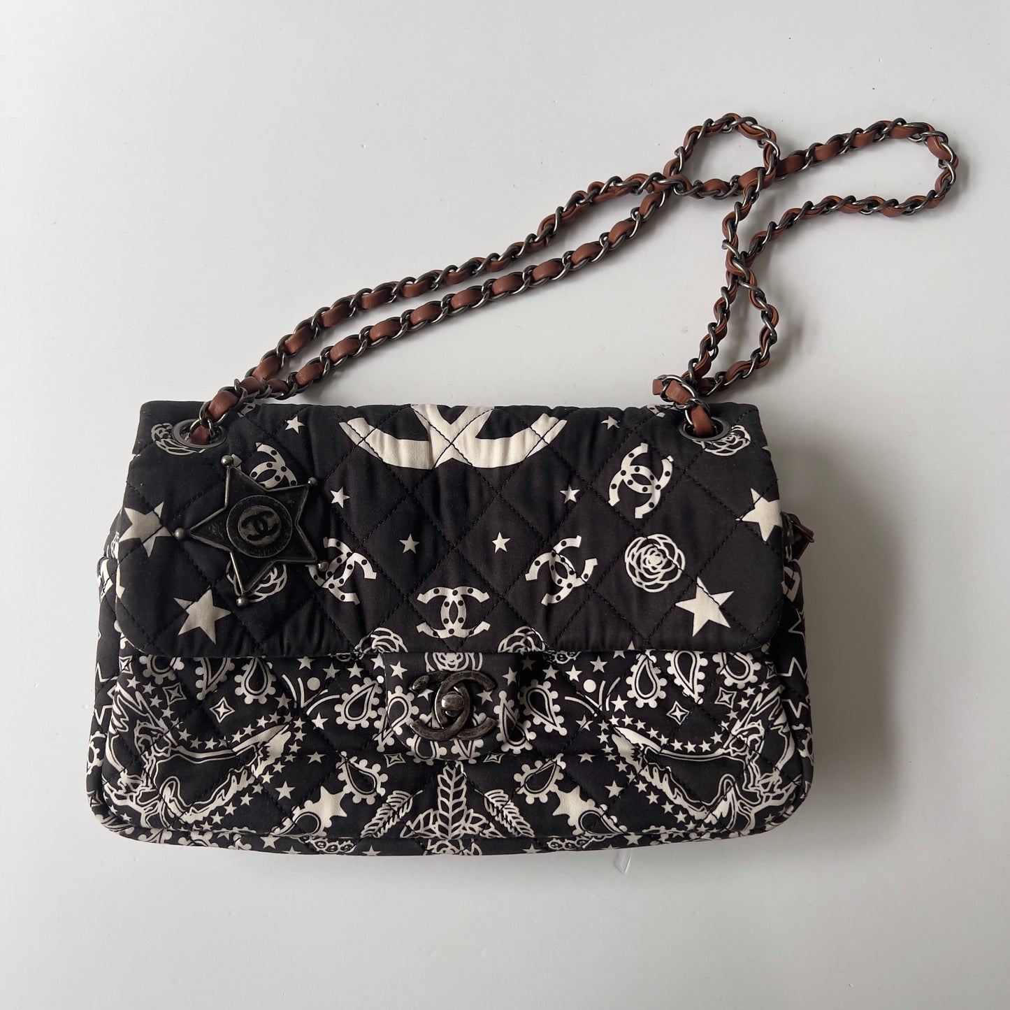 Chanel Black and White Quilted Canvas Paris-Dallas Bandana Medium Flap Bag Ruthenium Hardware, 2014