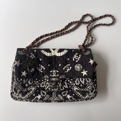 Chanel Black and White Quilted Canvas Paris-Dallas Bandana Medium Flap Bag Ruthenium Hardware, 2014