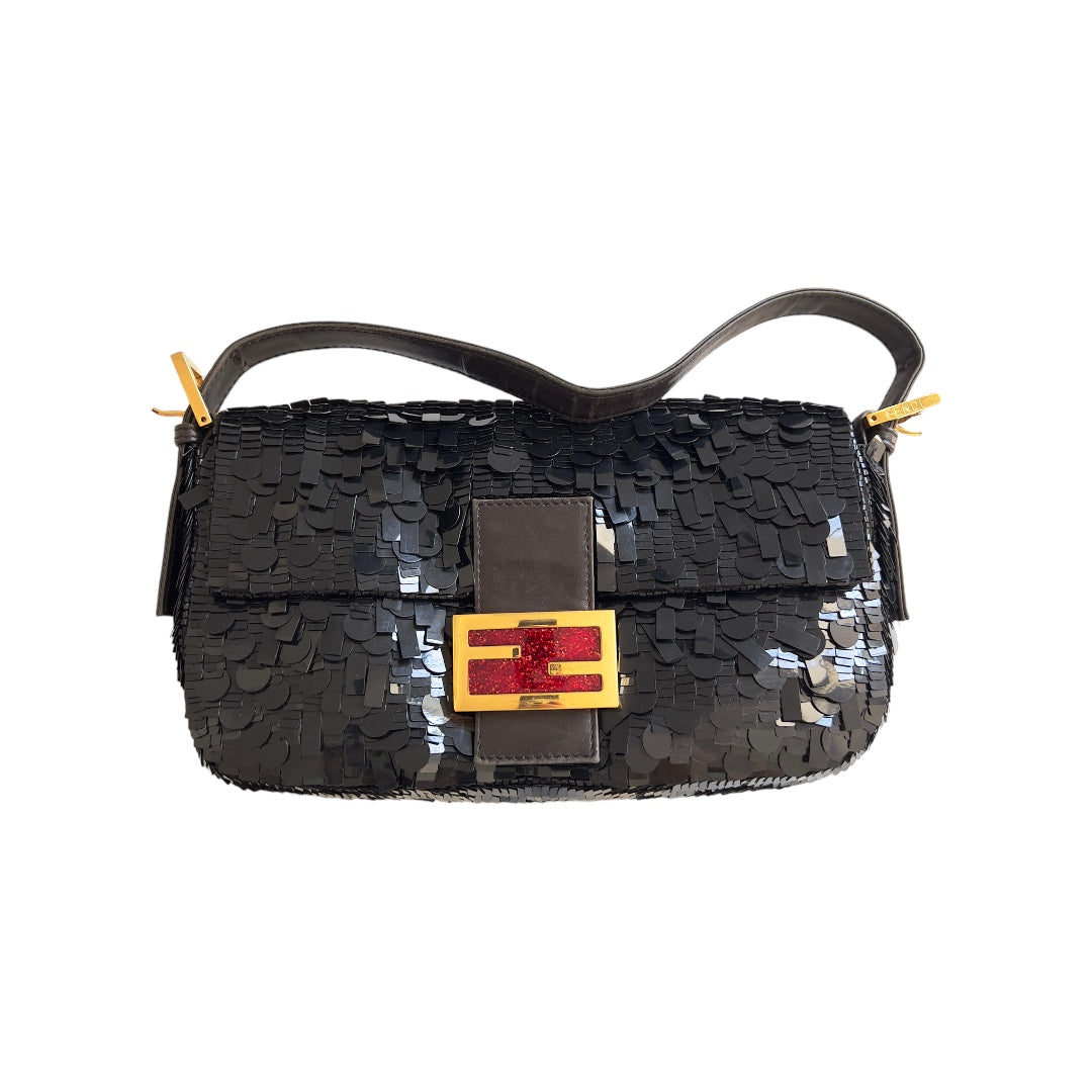 Iconic vintage fendi black sequin baguette