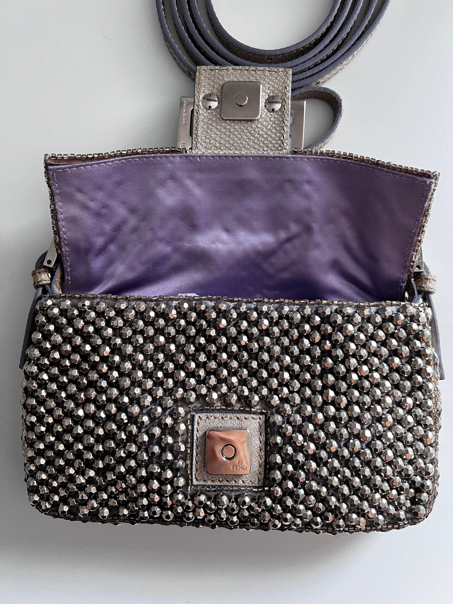 Fendi 3 way silver beaded mini baguette