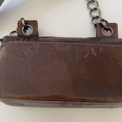 Vintage Chanel Brown Leather Graffiti Coco No 5 Bag