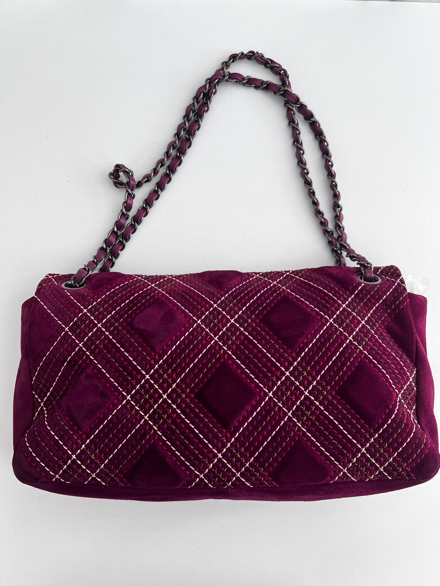 Chanel burgundy suede quilted flap bag