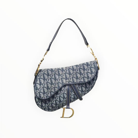 Vintage Christian Dior Blue Diorissimo Jacquard Saddle Bag