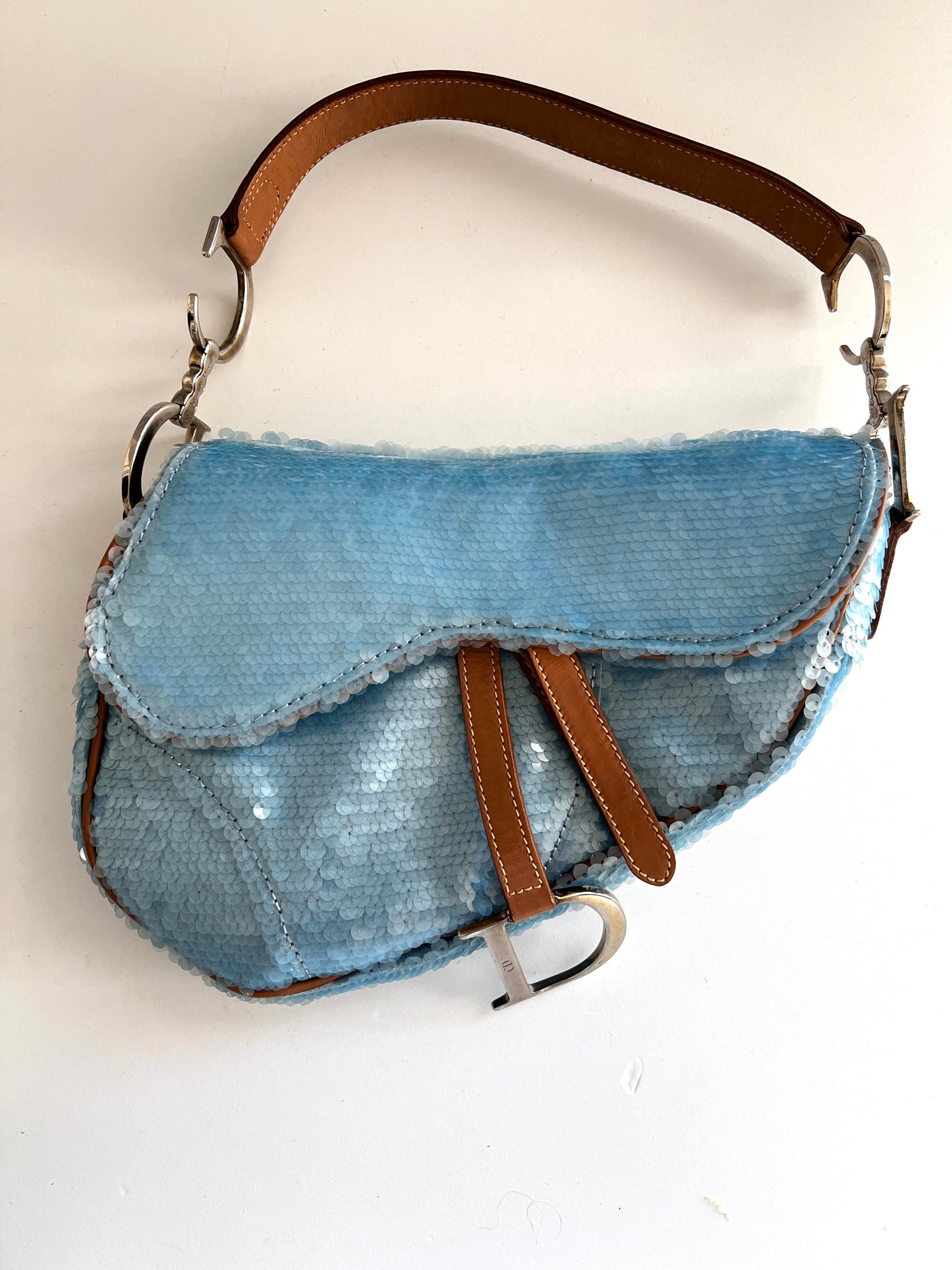 Vintage Dior baby blue sequin saddle bag