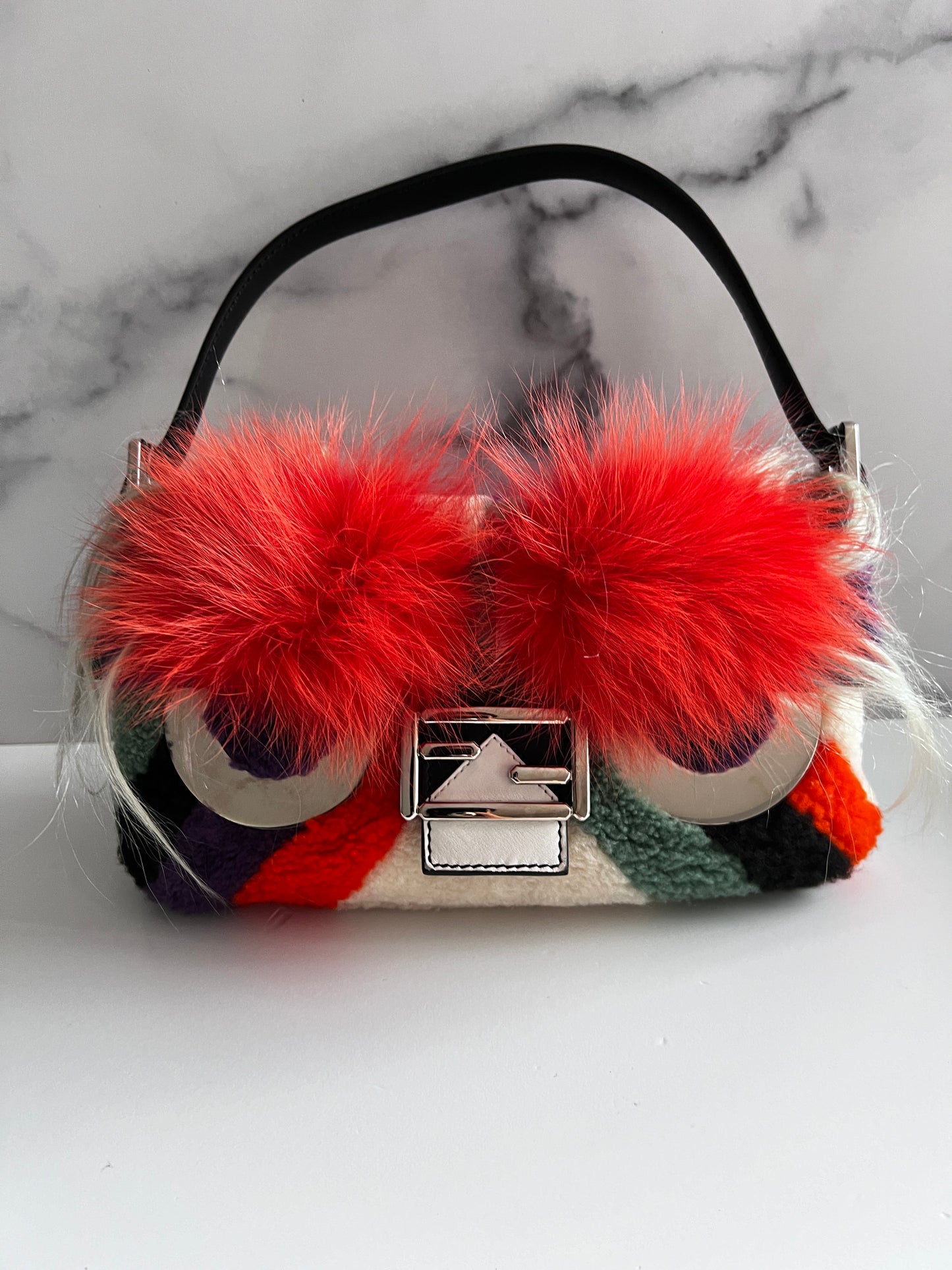 Fendi Angry Bird shearling baguette with long strap