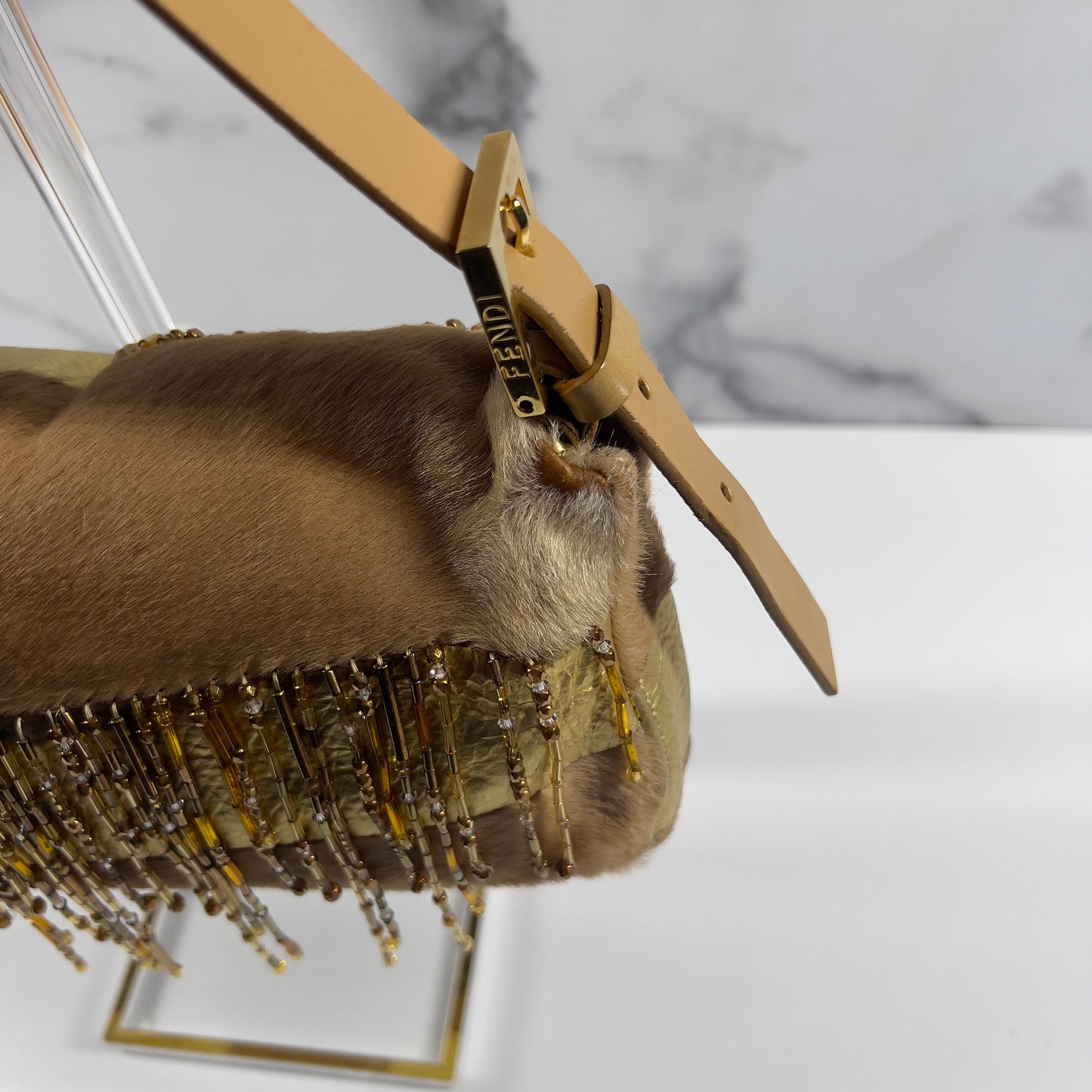 Vintage Fendi Pony Hair Beaded Fringes Baguette