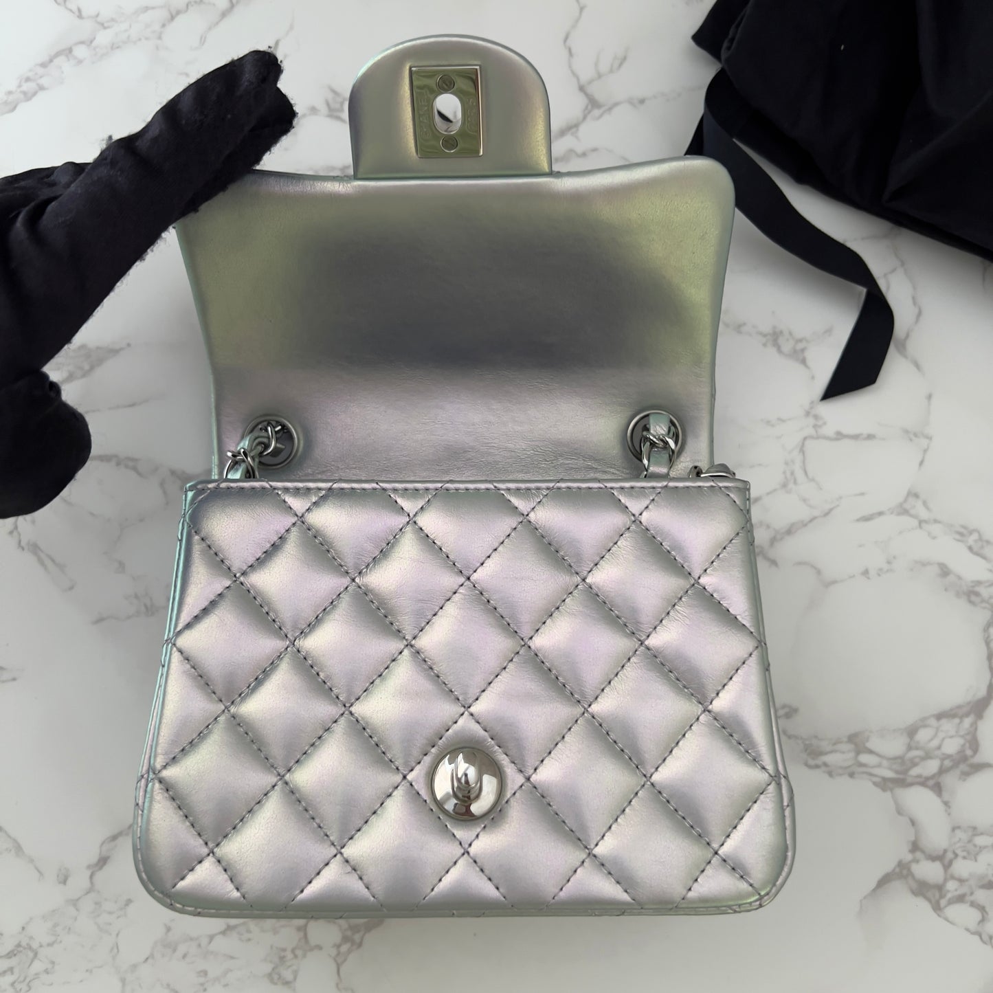 Chanel Silver Iridescent Classic Square Flap Bag