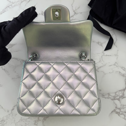 Chanel Silver Iridescent Classic Square Flap Bag