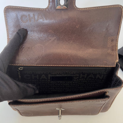 Vintage Chanel Brown Leather Graffiti Coco No 5 Bag