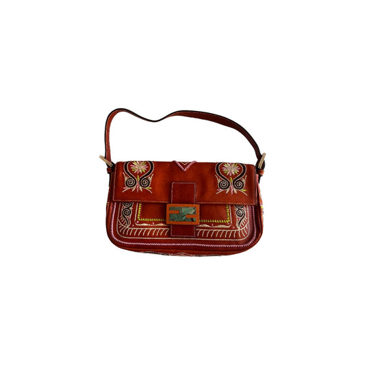 Fendi embroidery leather baguette