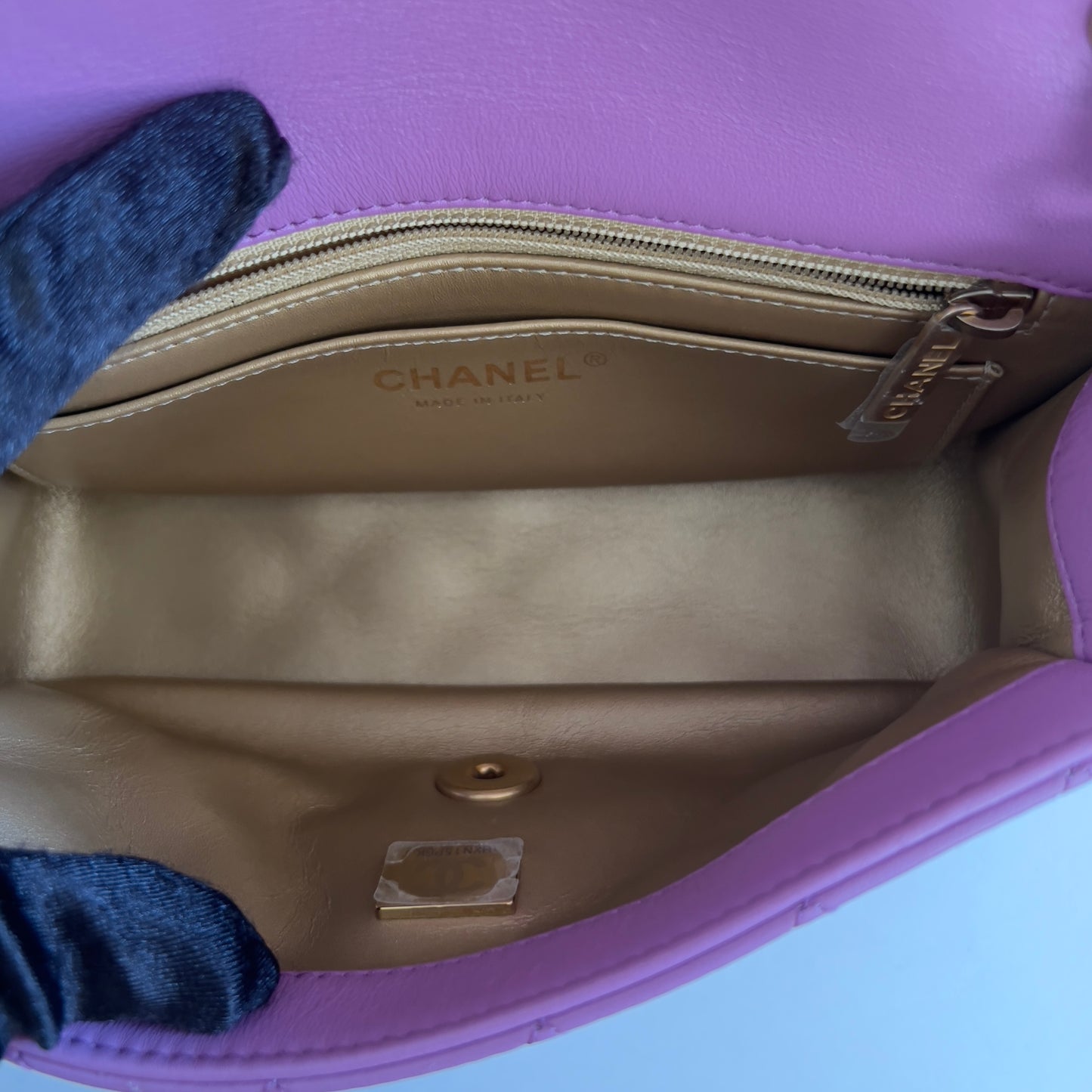 Chanel Lavender Lamb Skin Mini Rectangular Crush Flap Bag