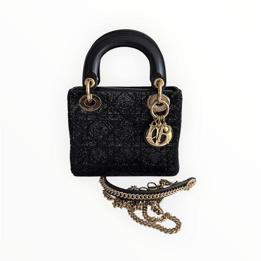 Dior Black Beaded Cannage Mini Ladydior Bag