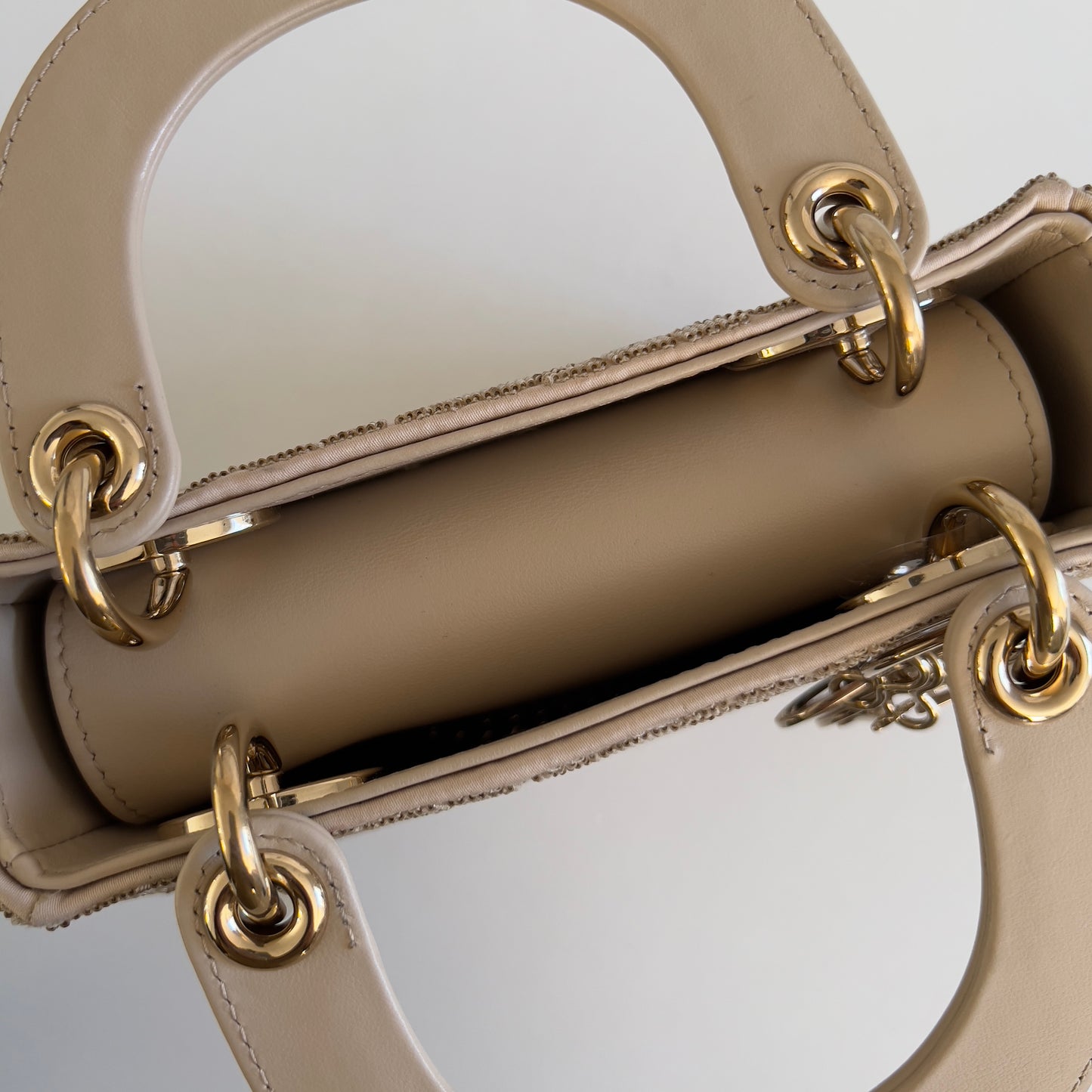 Dior Mini Tan Beaded Ladydior Bag