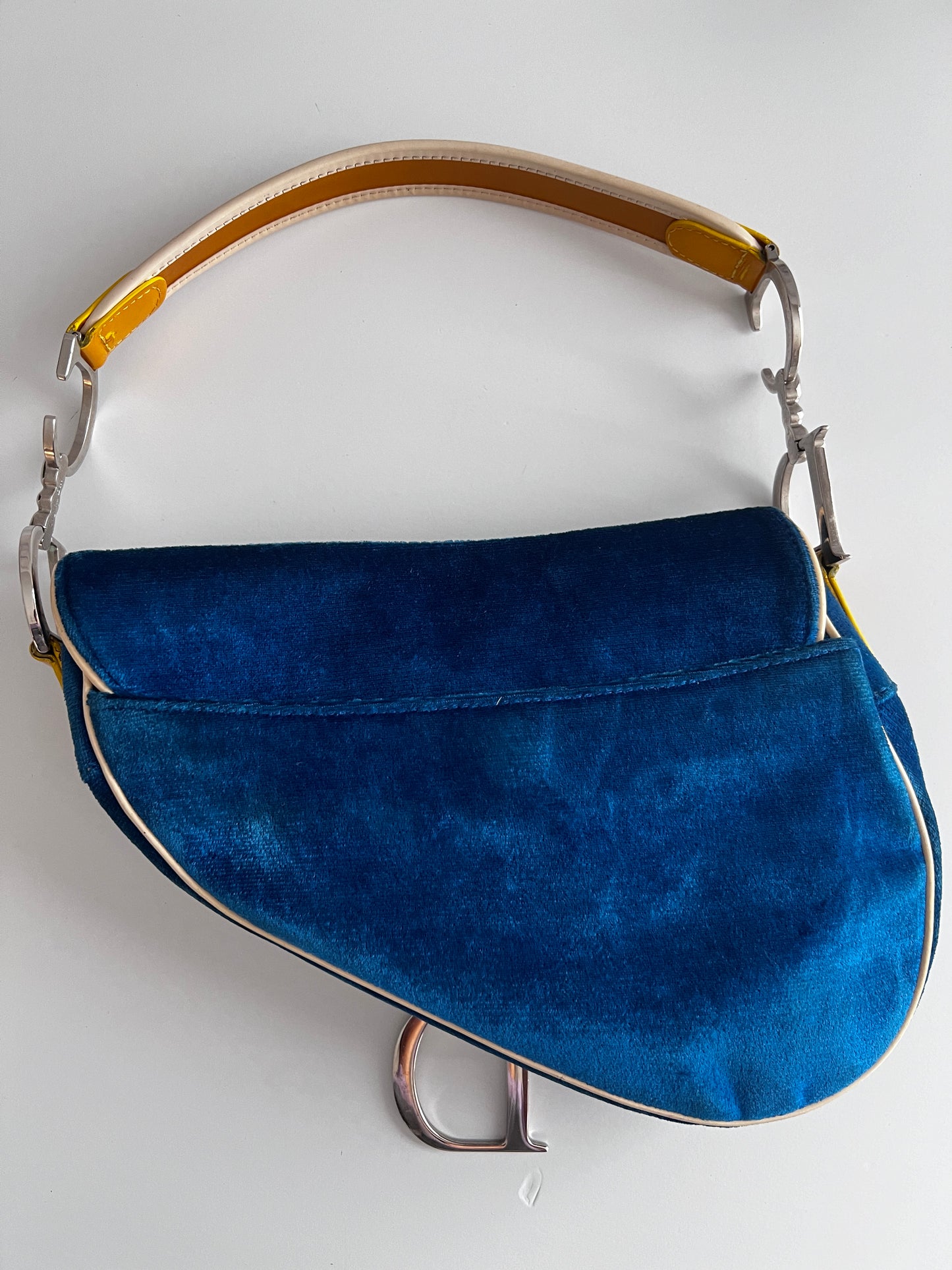 Vintage Dior limited edition blue velvet saddle bag