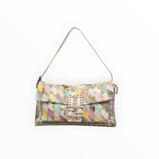 Vintage Fendi Multicolor Python Skin Embroidery XXL Baguette